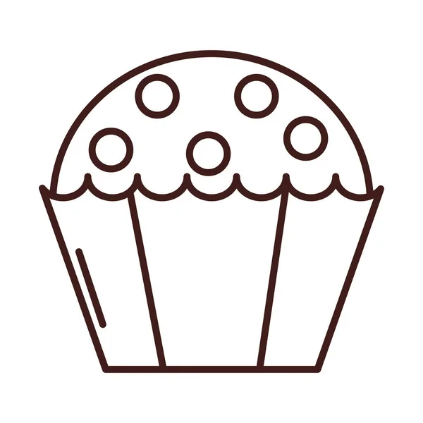 Ontbijt cupcake met chocolade chips lijn stijl — Stockvector