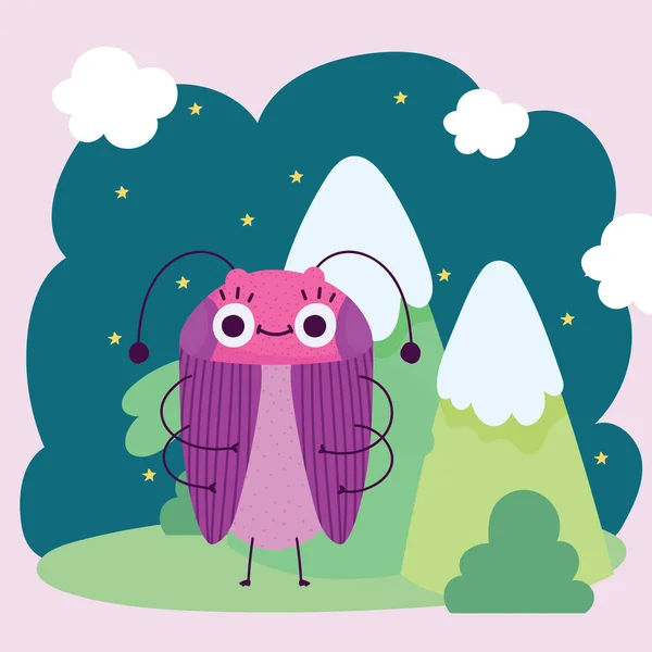 面白い虫動物の山茂み自然漫画 — ストックベクタ