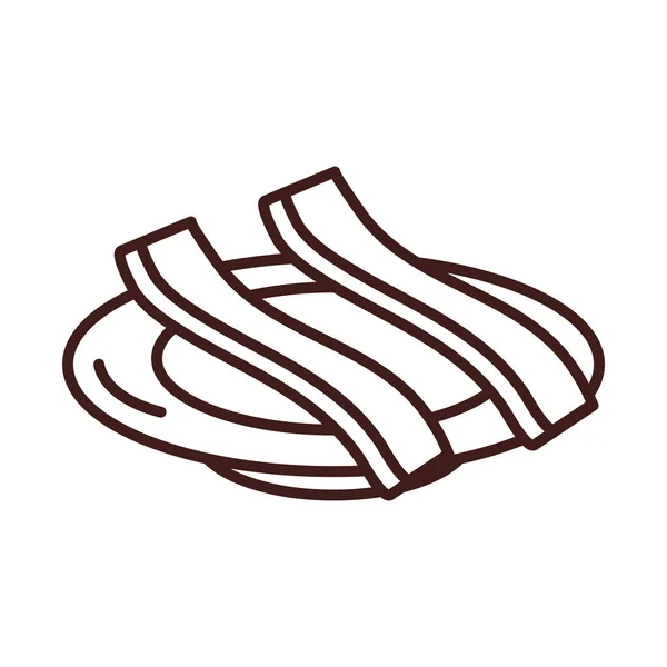 Frukostskivor bacon på tefat linje stil — Stock vektor