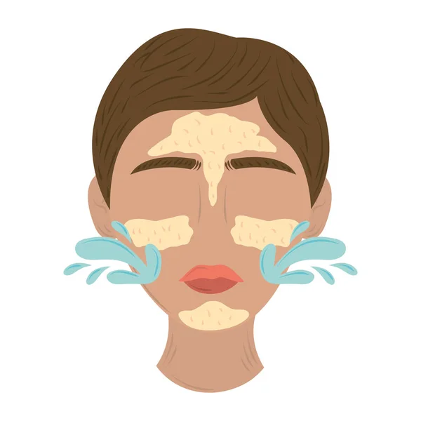 Kobieta twarzy stosowania kremu pielęgnacji skóry rutynowych — Wektor stockowy