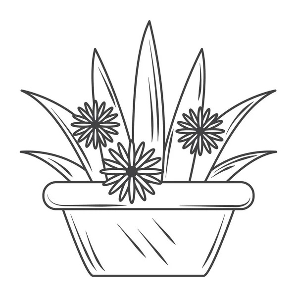 Potted plant and flowers gardening, sketch style design vector — 스톡 벡터
