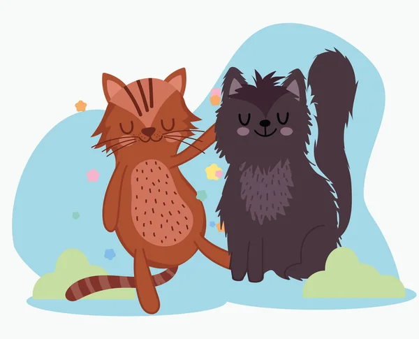 Mignon brun et gris chats animaux félins dessins animés — Image vectorielle