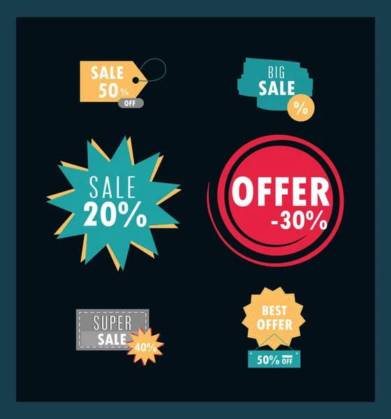 Vente offre discount tags publicité commerce icônes collection — Image vectorielle