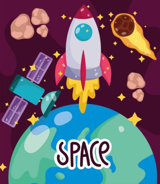 uzay gezegeni uzay gemisi uydu kuyruklu yıldız keşfi çizgi filmi