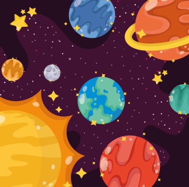 uzay çizgi film güneş sistemi gezegenleri güneş ay yıldızları galaksi