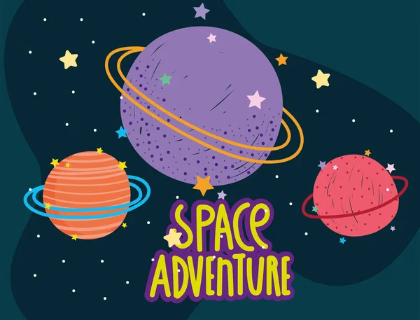 Weltraumplaneten Sterne Galaxie Abenteuer erkunden Cartoon — Stockvektor