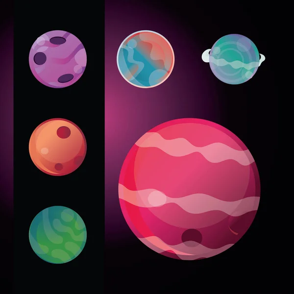 Ruimte zonnestelsel planeten astrologie en astronomie, iconen set stijl — Stockvector