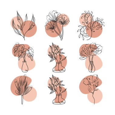 Çiçeklerin yaprak dalları bitki süsleme simgeleri ayarlandı