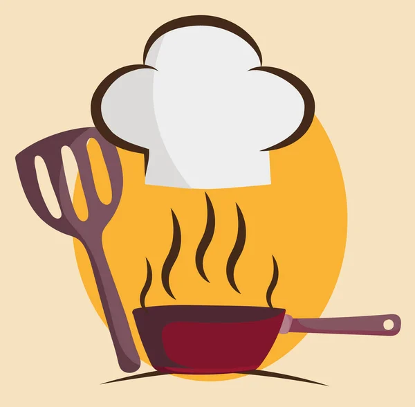 Chapeau de chef cuisinier spatule et casserole en style dessin animé — Image vectorielle