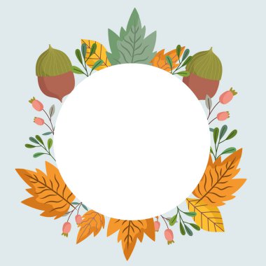 Palamut yaprakları doğal bitki örtüsü, dekorasyon yuvarlak çerçeve