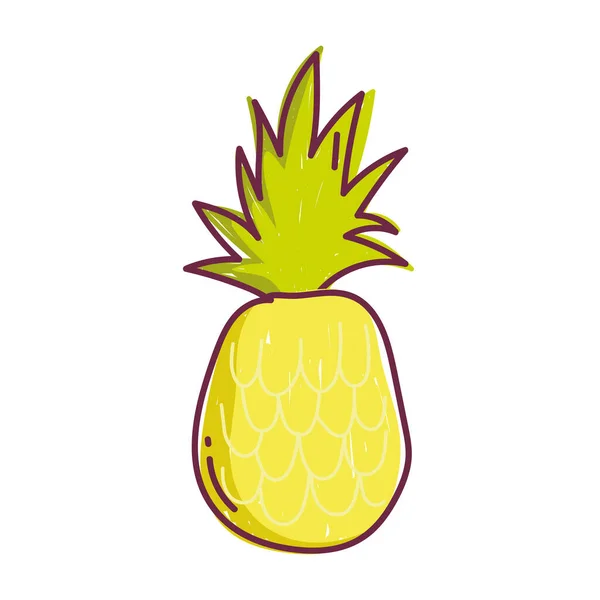 Ananas tropikal meyve taze yiyecek, çizgi ve doldurma ikonu — Stok Vektör