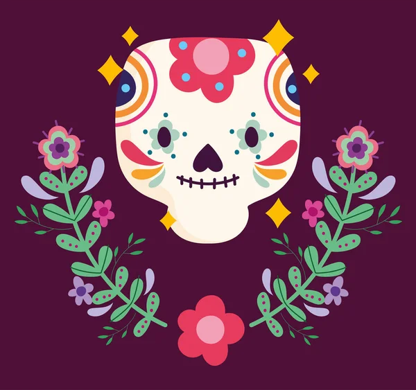 Día de México de las flores muertas florales cultivo de cráneo de azúcar tradicional — Archivo Imágenes Vectoriales