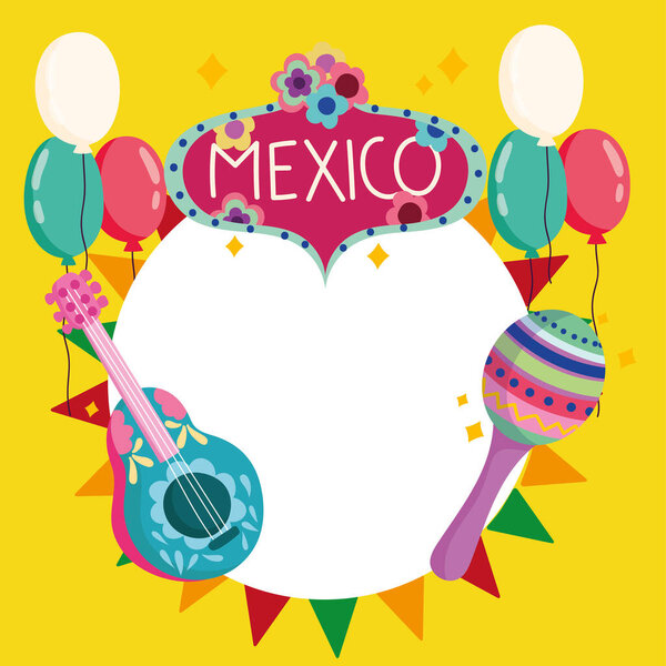 mexico culture traditional guitar maraca flowers balloons celebration party