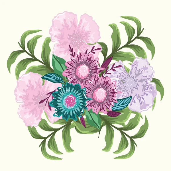 Blumen Blumenstrauß Laub Blätter Malerei Design — Stockvektor