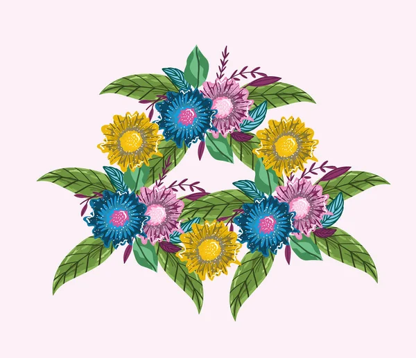 Bloemen boeket natuurlijke bloemblaadjes decoratie schilderen ontwerp — Stockvector