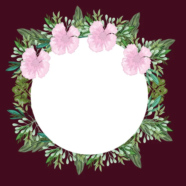 Fleurs roses et feuillage décoration de la nature bordure ronde, conception de peinture — Image vectorielle