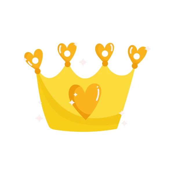Prenses masalı altın taç ve kalp süsleme karikatürü — Stok Vektör