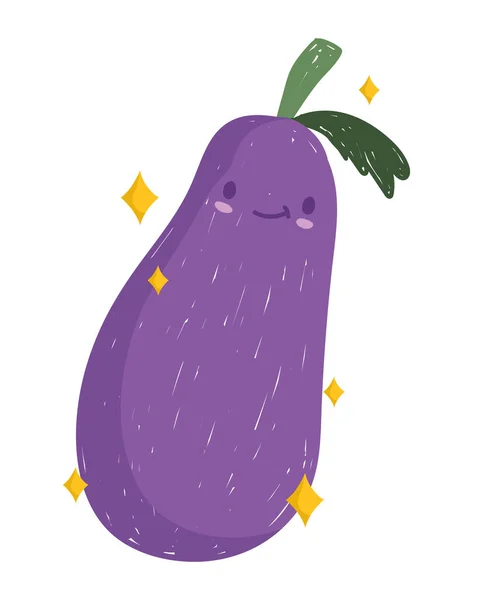 Dessin animé aubergine légume gai nourriture mascotte icône — Image vectorielle
