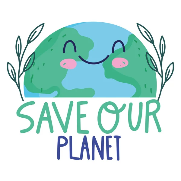 Salvar o planeta ecologia folhagem natureza desenhos animados —  Vetores de Stock