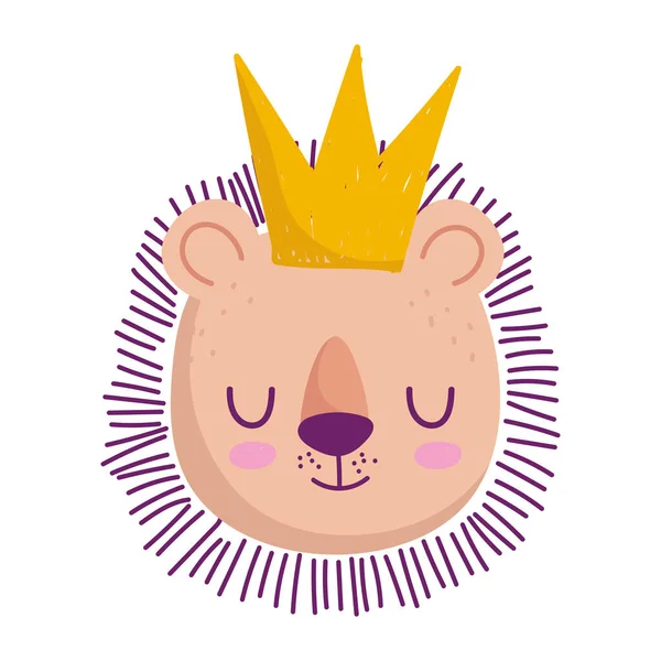 Roztomilý lev hlava zvíře s korunou kreslený znak — Stockový vektor