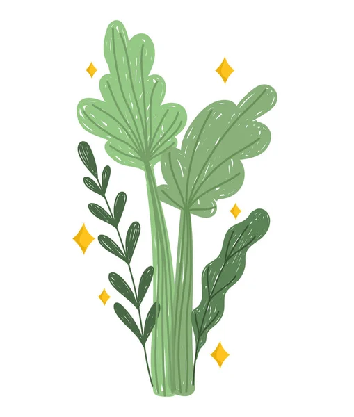 Apio de dibujos animados hojas vegetales frescos alimento alegre mascota icono — Vector de stock