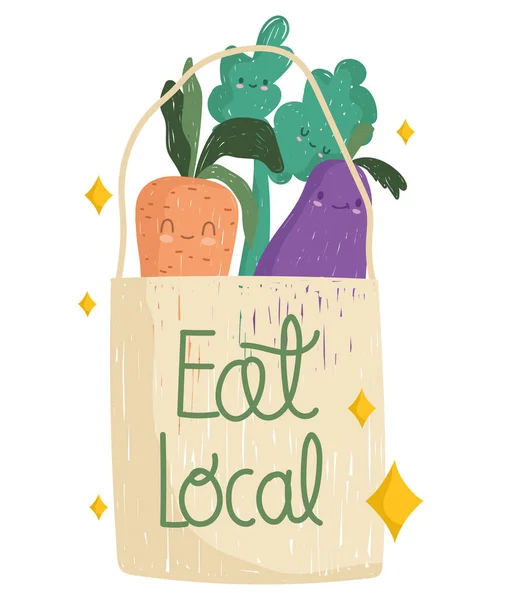 Їж місцеву продуктову сумку зі свіжими овочами мультфільм — стоковий вектор