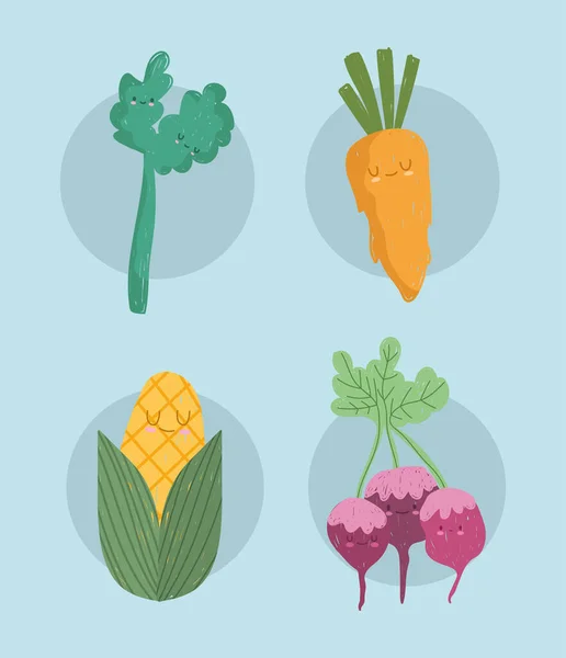 Tecknade grönsaker morot selleri rödbetor och majs ikoner — Stock vektor