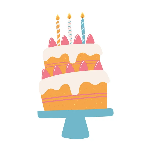 З днем народження торт зі свічками святкування вечірка мультфільм — стоковий вектор