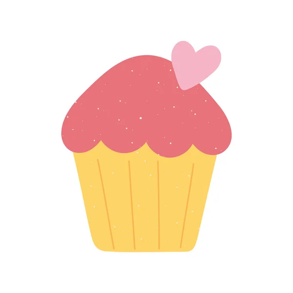 Cupcake con el amor del corazón y el romance en estilo de dibujos animados — Archivo Imágenes Vectoriales