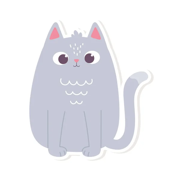 Bonito gato animal de estimação decoração desenho animado estilo adesivo branco fundo — Vetor de Stock