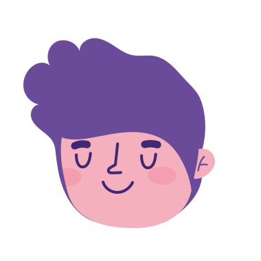 Çizgi film adamı karakterin gülümseyen ikonuna bakar