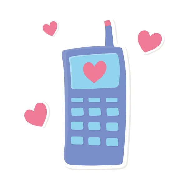 Smartphone αγάπη καρδιές διακόσμηση στυλ κινουμένων σχεδίων αυτοκόλλητο λευκό φόντο — Διανυσματικό Αρχείο