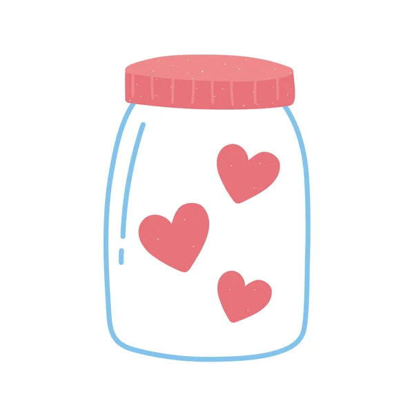 Tarro de vidrio con corazones amor y romance en estilo de dibujos animados — Vector de stock
