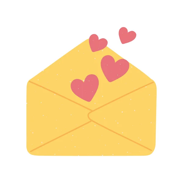 Envelope hearts letter love and romance in cartoon style — Stock Vector