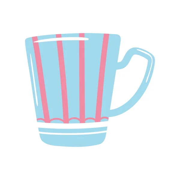 Tasse de thé et café avec icône de décoration rayures sur fond blanc — Image vectorielle