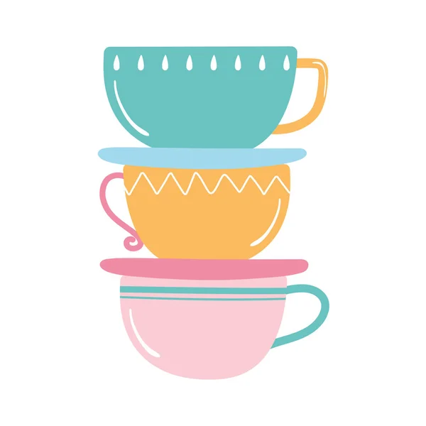 Thee en koffie stapel van gekleurde cups pictogram over witte achtergrond — Stockvector