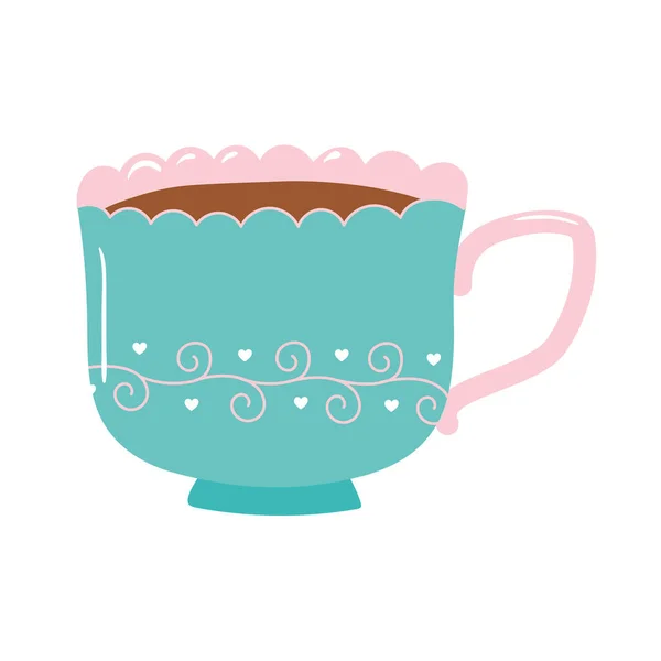Tee- und Kaffeetasse romantische Design-Ikone auf weißem Hintergrund — Stockvektor
