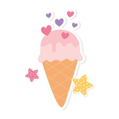 dondurma aşk kalpleri romantik dekorasyon çizgi film stili çıkartma beyaz arka plan