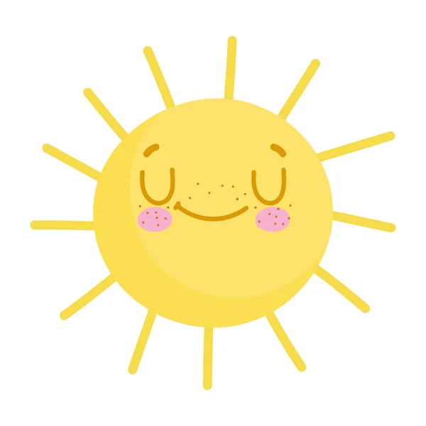 Karakter kartun matahari cuaca musim panas desain ikon gaya datar - Stok Vektor