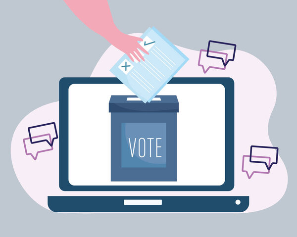 hand with ballot in box voting online elections