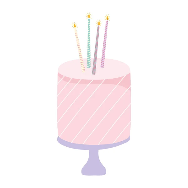 Pastel de cumpleaños con velas celebración evento de dibujos animados — Vector de stock