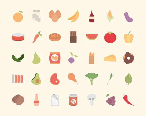 Дизайн векторной коллекции пищевых символов — стоковый вектор