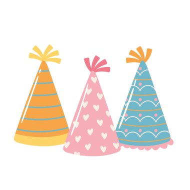 Mutlu yıllar parti şapkaları çizgi film kutlaması