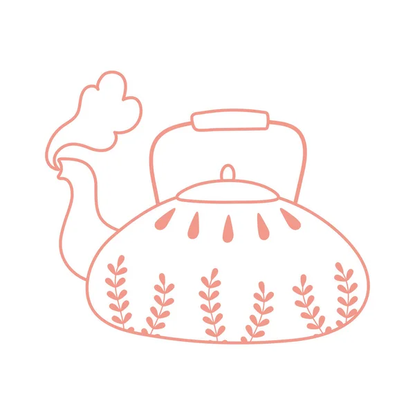 Té y café hervidor floral ornamento icono línea estilo — Vector de stock