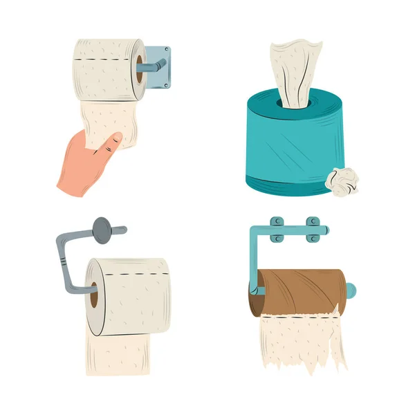Toalettpapper rullar i innehavaren och vävnad box insamling — Stock vektor