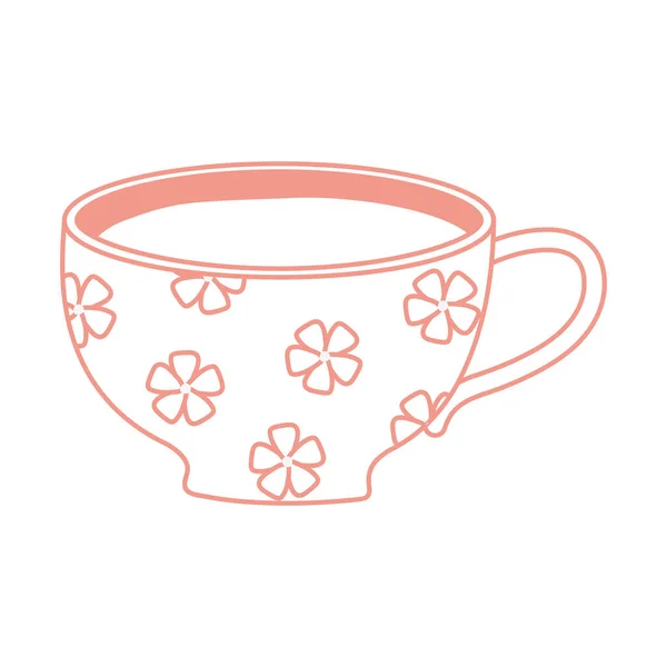 Taza de té y café con lindas flores icono estilo de línea — Archivo Imágenes Vectoriales