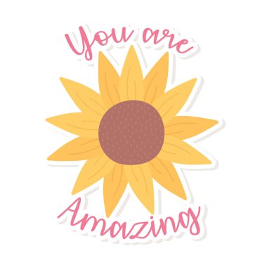 ayçiçeği dekorasyon çizgi film stili çıkartma beyaz arkaplan