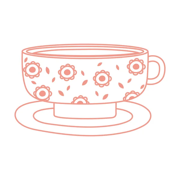 Xícara de chá e café com flores pintadas ícone linha estilo — Vetor de Stock