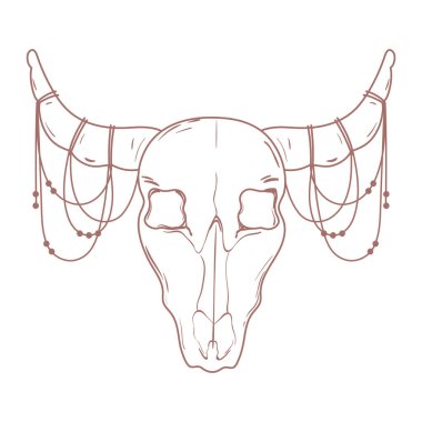 Boğa kafatası boynuzları ve kabile el çizimi stili