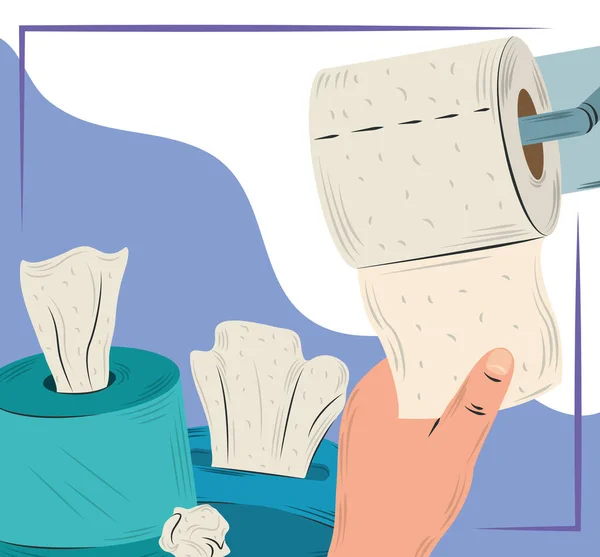 Hand mit Toilettenpapier und Seidenpapier Hygienedesign — Stockvektor